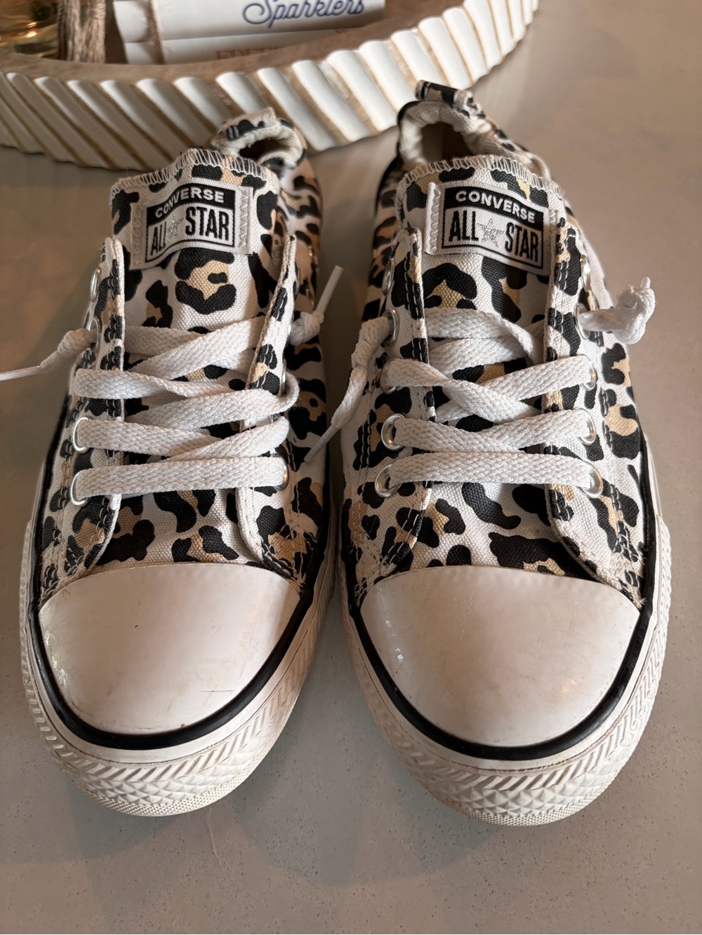 Converse Leopard Print Low-Top Sneakers in Black, White, Tan